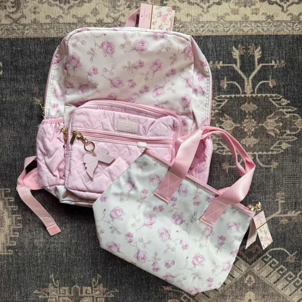 LoveShackFancy Target Yoobi Backpack and Lunch Bag Set Ribbon Rosa Floral Pink